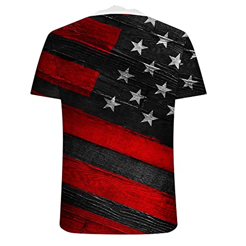 Camisetas de renda com bandeira americana para mulheres, manga curta, acabamento em renda, gola V, c