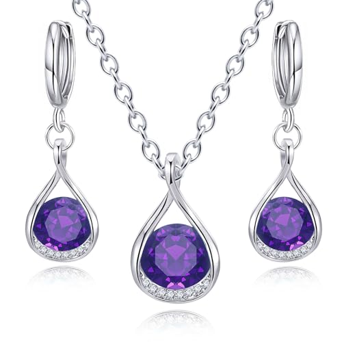IFKM Genuine Birthstone Jewelry Set For Women Silver Plated Cz Choker Infinity Necklace Teardrop Dangle Earrings For Birthday Gifts Bridal Bridesmaid Accessories Wedding Prom Anniversary Jewelry