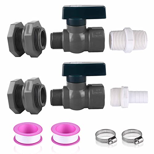 2 Set Pvc Rain Barrel Spigot Kit, 3/4 Inch Rain Barrel Diverter Kit With Bulkhead Fitting Hose Faucet Adapter And Thread Seal Tape, Rain Barrel Valve For Water Tanks, Garden Barrel, Aquariums, Pools #TOP24