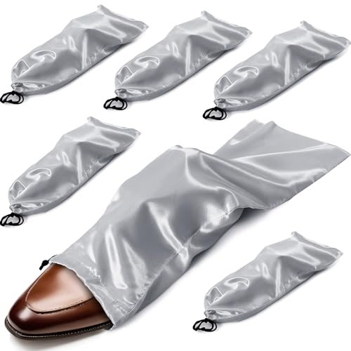 Ersmak 6 Pack Shoe Bags for Travel - Satin Shoe Bag with Drawstring - Grey Shoe Storage Bags for Protecting Storage Shoes - 17.7 x 7.9 In