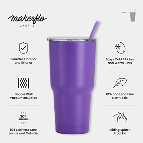 makerflo 30 oz Purple Powder Coated Tumbler - 1 Pack with Lid and Straw | Craft-Ready for DIY Gifts & Personalization (Laser Engravable, UV DTF, Epoxy, Vinyl) - Not for sublimation and DTF by makerflo - Used condition - Image 6