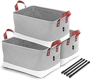 Vulko Large Fabric Storage Baskets Set of 3 - Canvas Grey Basket Upgraded With Support Rods For Wardrobe, Clothes, Shelves, Closet, Toys, Home. Maintain Shape Boxes (38 x 26 x 20cm) organisers