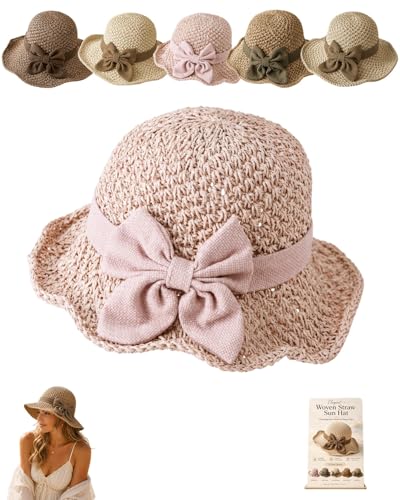 Sombrero Elegante de Paja Tejida con Lazo para Mujer