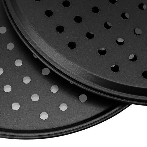 MANCHAP 4 PCS 32cm Pizza Tray, 12.5 Inch Non Stick Carbon Steel Pizza Tray with Holes, Black Round Pizza Baking Oven Pans for Baking - Image 4