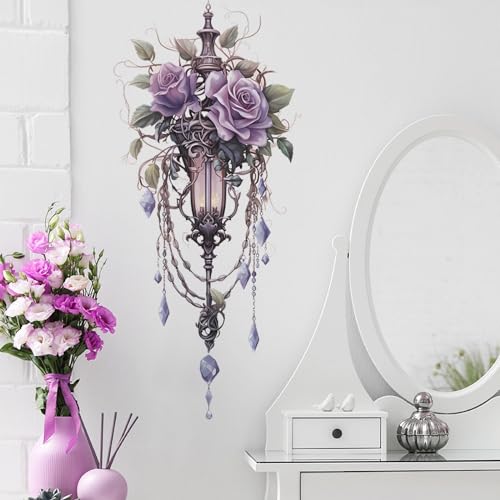 sacinora Vintage Purple Street Lamp Wall Stickers Floral Wall Art Decals