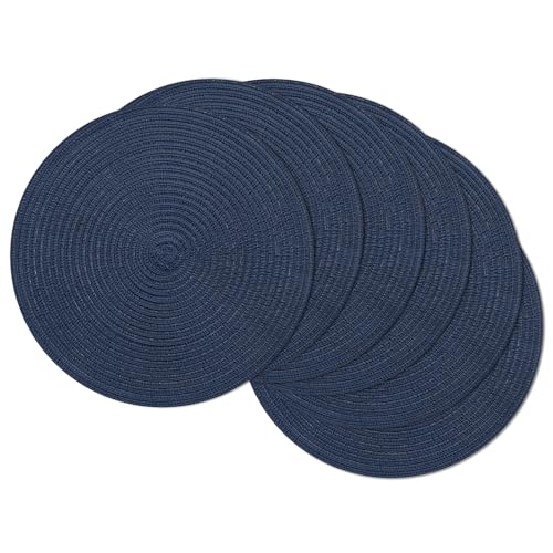 Image of SHACOS Round Placemats Set of 6 Washable 15 inch Circle Polyester Woven Braided Place Mats for Dining Table Indoor Outdoor Table Mats Home Party Wedding Decor (Navy, 6)