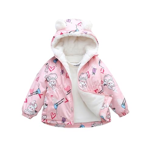 Toddler Girls Fleece Lined Winter Coats Zip Up Hooded Parka Jacket Cute Rabbit Print Warm Outwear with Ear