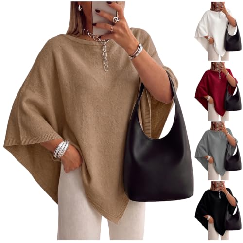 Women Knit Poncho Sweater Cape Boat Neck Batwing Sleeve Shawl Wrap - image 1
