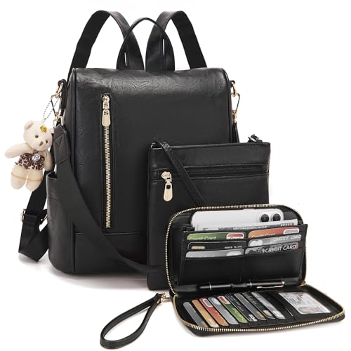 Soperwillton Women Fashion Backpack Purse Anti-Theft Bag Handbag Set 3pcs