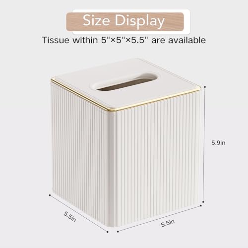 GORESE Tissue Box Cover Square Kleenexs Box Cover, PU Leather Tissue Cover with Gold-Tone Edging, Cube Tissue Box Holder for Bathroom Livingroom Car, Modern Decorative Kleenexs Cover, Cream White by GORESE - Image 3