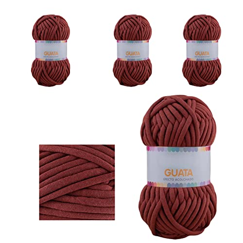 GUATA PACK4 100% Algodón Reciclado. Relleno 100% Poliéster, Aguja Tricotar: 12 y Crochet 15, Metros: 73 mts.,mmpara DIY y Para Ganchillo, Crochet, Temporada de Primavera-Verano PLUS HOME