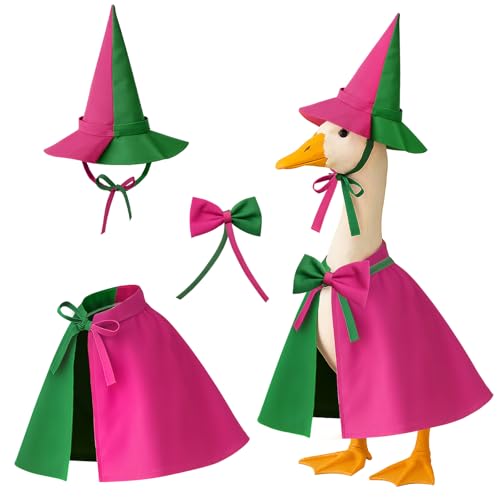 KBVASOTZ Halloween Witch Porch Goose Outfit for Lawn Decor, 23'' Porch Goose Green and Pink Clothes for Outdoor Garden Yard Patio Decoration