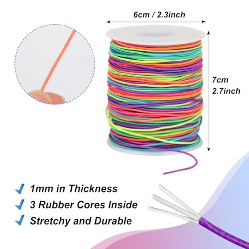 1 mm Elastisches Faden, 100m Elastische Schnur Gummiband für Armbänder, Halsketten, Schmuckherstellung, Perlen, Knoten, Binden, Verpacken und Bastelnb (Bunt)