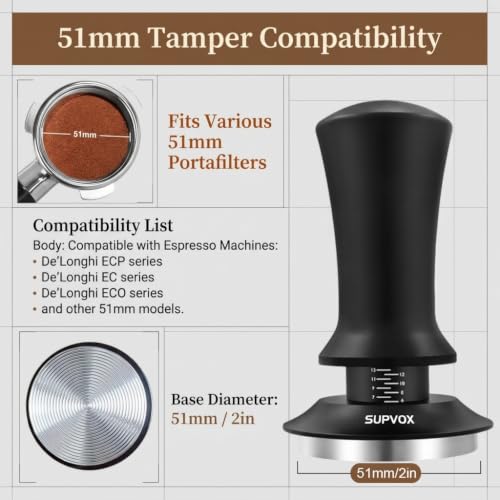Image of Supvox Coffee Tamper 51mm Stainless Steel Base Spring-Loaded Design