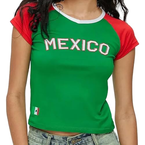 Womens Vintage Graphic Baby Tees Brazil Mexico Shirt Summer Y2k Going Out Crop Top 90s Streetwear