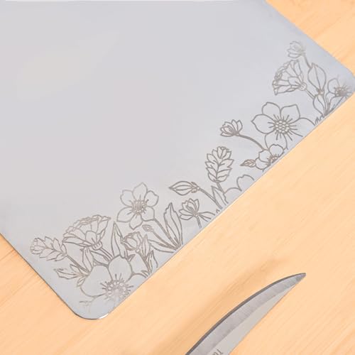 Image of Nestasia Stainless Steel Chopping Board for Kitchen (35cm x 25cm) - Floral Engraved Steel Cutting Board for Chopping Fruits & Vegetables | 100% Food Safe, Rust Resistant & Dishwasher Safe