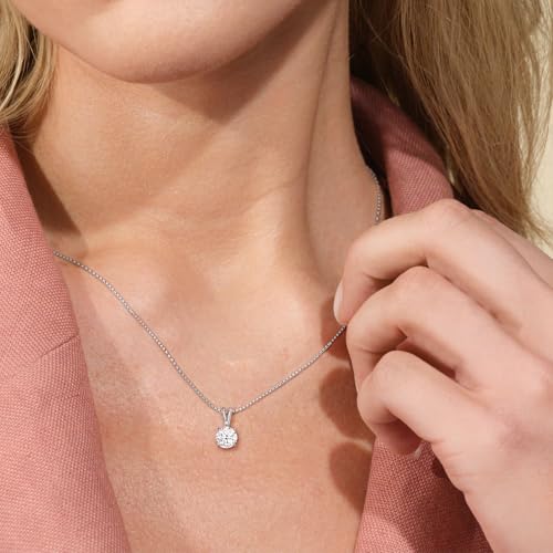 1.0 Carat To 2.0 Carat 14K Gold Lab Grown Diamond Necklace for Women | Round & Princess Cut Solitaire Pendant | E-F Color, VS1-VS2 Clarity | 18 Inch Length | Ultra Premium Collection | With Gift Box2