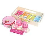 Con caja de madera de regalo Happy Cherry - (Set de 6 Juguetes de Instrumentos Musicales de Percusión Madera Set Banda de música armónica sonajero Maracas para bebés niños niñas - Rosa