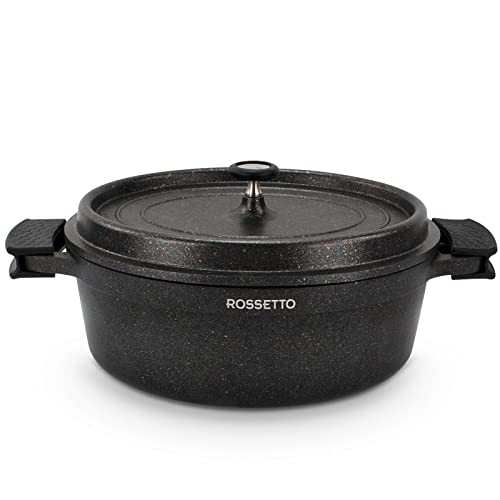 Cocotte ovale 31/38cm, blanc/noir, en fonte d’aluminium, avec revêtement antiadhérent, sans PFOA, ni PFOS, compatible tous feux dont induction Cover
