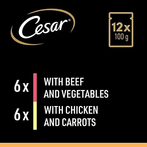 CESAR Pouch Selection in Jelly, Fresh Adult Wet Dog Food Pouches in Delicious Jelly with Succulent Meats and Vegetables, 48 x 100g