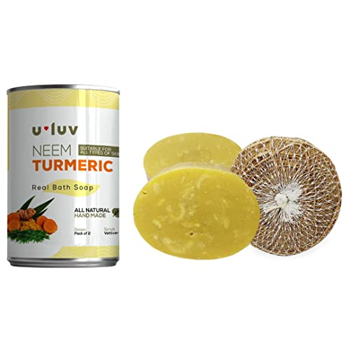 U Luv Neem Turmeric Natural Soap Bar | Handmade Bath Soap For Women With Blends Of All The Naturally Derived Ingredients | Suitable For All Skin Types (100 Gram X Pack Of 2) With Natural Root Scrub #TOP1