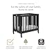 Babyletto Origami Mini Portable Folding Crib with Wheels in Black, 2 Adjustable Mattress Positions, Greenguard Gold Certified