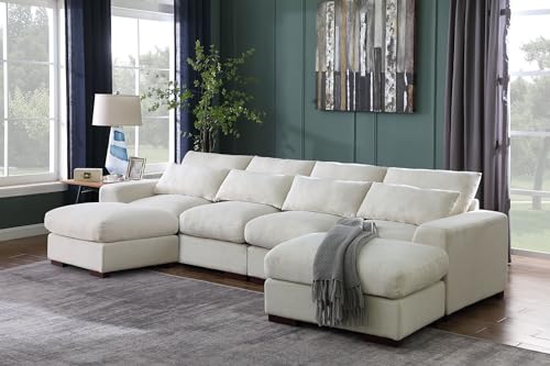 KEVINSPACE 123.24" Modern Sofa, Sectional Couch, 4-Seater, Beige