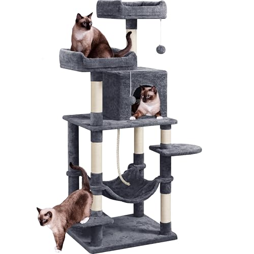 Yaheetech 150cm Large Cat Tree Tower Cat Scratching Posts with Condos/Hammock Kitten Climbing Tower for Indoor Kittens/Cats, Dark Grey