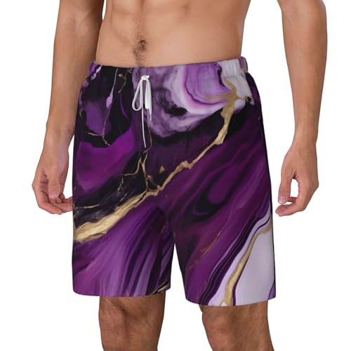 Dark Purple Texture Marble 1 Print Mens Swim Trunks Quick Dry Board Shorts Mesh Lining, Breathable Beach Surf Shorts2