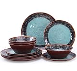 Gufaith Melamine Dinnerware Sets 12 Pcs, Plates and Bowls Sets for 4, Camping Plates, Unbreakable Di