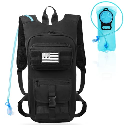 Image of Hydration Backpack, Tactical Molle Water with 2L TPU Water Bladder, for Men Women Lightweight Water Backpack, Hydration Pack for Hiking, Biking, Climbing and Hunting, Black