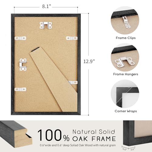 8x12 Oak Wood Picture Frams - Minimalist 8x12 Oak Wood Frames, 8"x12" Picture Frame Wood, Natural Solid Wooden Picture Frames for Wall Art Photo and Prints(1 Pack, Black)