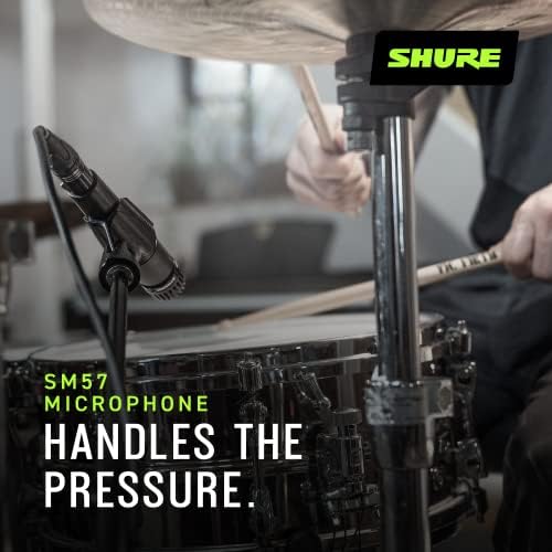 Shure SM57 Dynamiczny mikrofon instrumentalny z pneumatycznym mocowaniem wstrząsowym, klipsem A25D, torbą do przechowywania, 3-pinowym złączem XLR, bez kabla (SM57-LCE)
