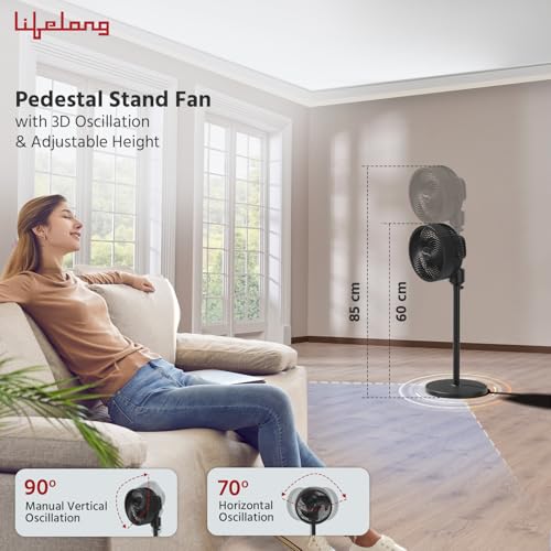 Lifelong Air Circulator, Adjustable Height, Noiseless 3 Speeds Fan - Image 3
