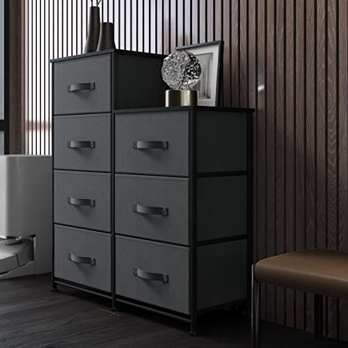 Sehloran Double Drawer Dresser For Bedroom With 7 Drawers, Tall Dessers Storage Tower, Chests Of Drawers, Removable Fabric Bins, Dresser Organizers Unit For Closets, Hallway, Entryway, Wood Top, Gray #TOP1