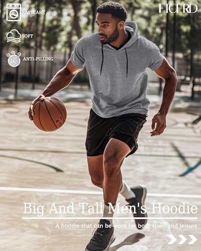 Ficerd 3 Pack Big and Tall Men's Hoodie Short Sleeve Workout T Shirts Casual Running Athletic Pullover Sweatshirt3