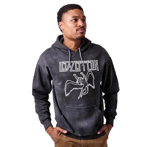 Bioworld Led Zeppelin Falling Icarus Logo Long Sleeve Black Cloud Wash Hooded Sweatshirt
