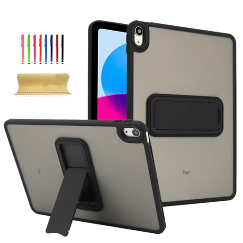 Dteck for iPad 11' (A16) 2025 / iPad 10.9' (10th Gen) 2022 Slim Clear Case with Kickstand/Stylus, Hard Plastic Back Shock-Absorbing TPU Frame, Protective Lightweight Thin Transparent Cover, Black