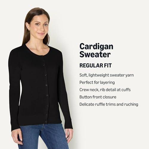 Amazon Essentials Women's Lightweight Crewneck Button-Down Cardigan Sweater (Available in Plus Size), Black, Large - 3