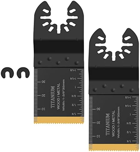 Oscillating Multitool Blades, 2Pack Titanium Oscillating Tool Saw Blades- Bimetal Titanium Plated Blades for Metal, Wood Nails, Screws, Compatible with Rockwell Dewalt Milwaukee Makita Ryobi