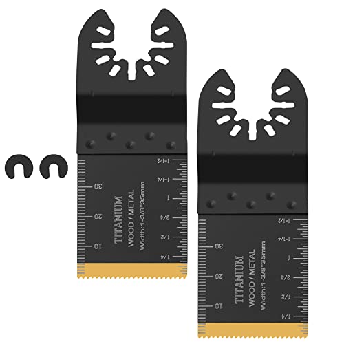 Oscillating Multitool Blades, 2Pack Titanium Oscillating Tool Saw Blades- Bimetal Titanium Plated Blades For Metal, Wood Nails, Screws, Compatible With Rockwell Dewalt Milwaukee Makita Ryobi #TOP30