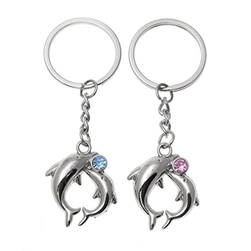 sourcingmap® Schlüsselanhänger Delfin mit Strassstein, 2 Stück, Silber de