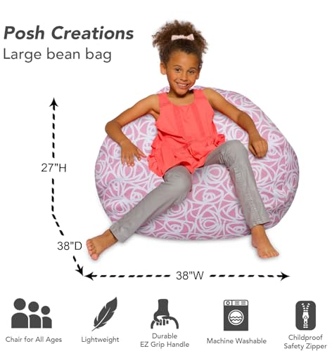 Posh Creations Bean Bag Chair for Kids, Teens, and Adults Includes Removable and Machine Washable Cover, Canvas Roses Pink, 38in - Large