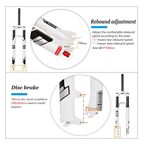 Magnesium Alloy Mtb Fork 26/27.5/29 Inch, Ultralight Shock Absorber Travel 140Mm Remote Quick Lock 1-1/8 ” Mountain Bike Front Fork White (Color : Straight Manual Lock, Size : 29 Inch) #TOP4