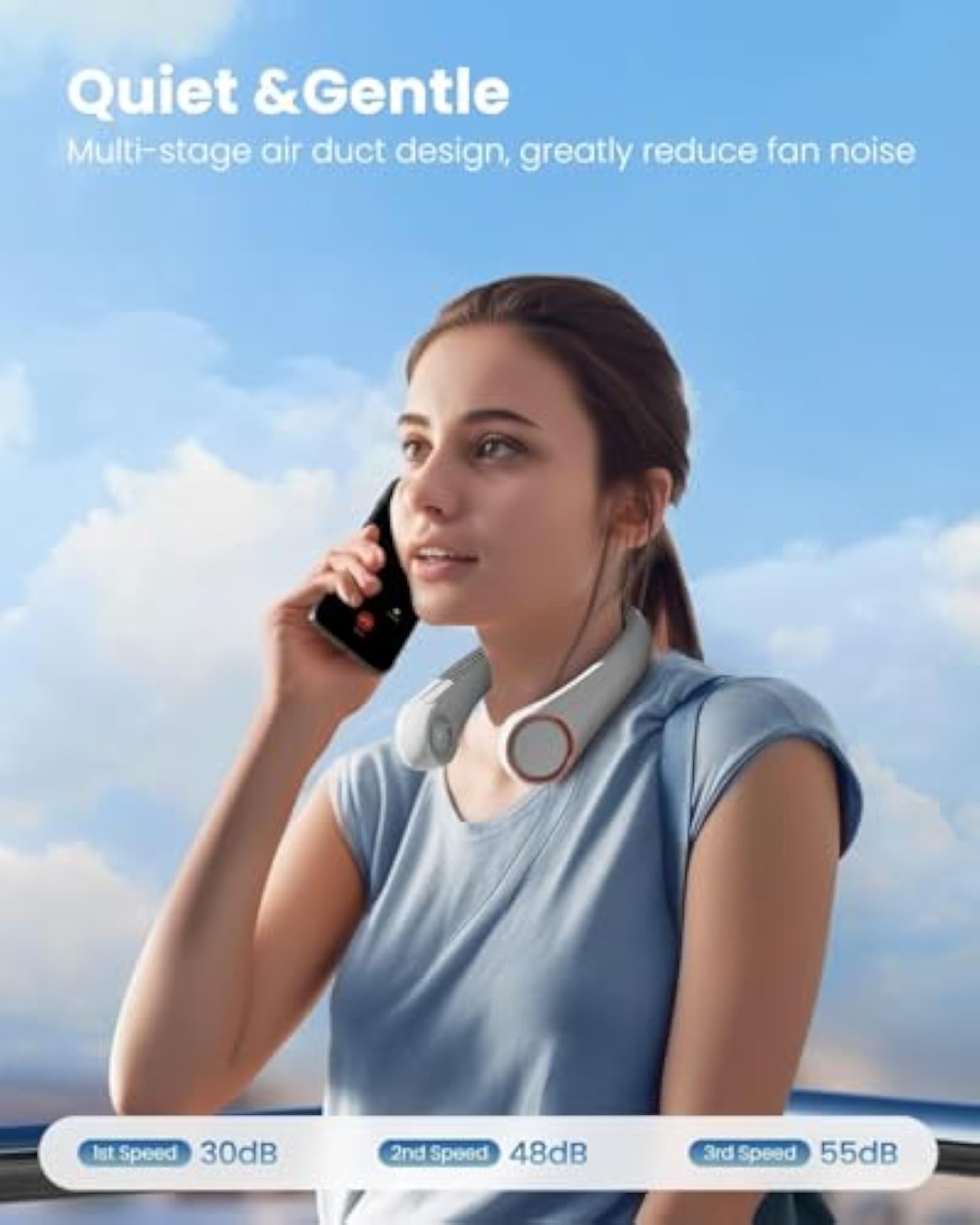 Portable 3 Speed Rechargeable Bladeless Neck Fan