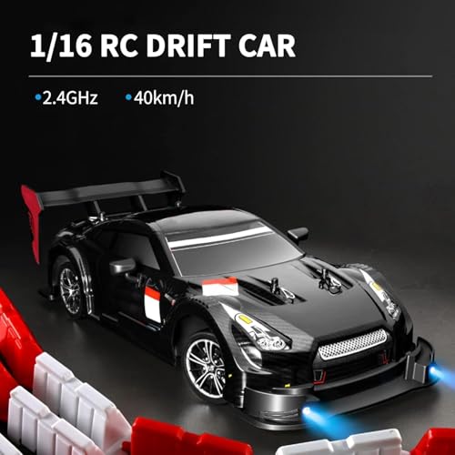 Image of Remote Control Cars 1:16 Scale RC Drift Car 2.4Ghz 30KM /H High Speed 4WD RTR Racing Car with Drift Tires LED Lights 1PCS Rechargeable Batteries RC Sport Cars Toys for Adults Kids Gift,Black