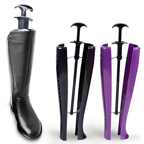 yeeplo Lot de 2 embauchoirs de bottes pour bottes hautes en plastique - Outil de support pour genoux - Avec tendeurs de bottes de préhension, Noir + violet., m