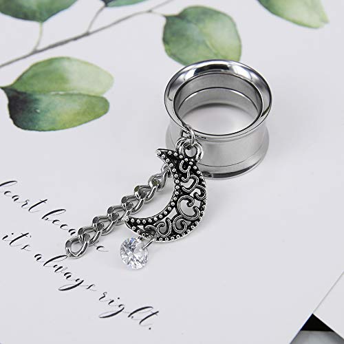 ZS Vintage Moon Dangle Ear Tunnels Plug Stainless Steel Screw Ear Gauge Feather Chain Ear Expander Flesh Tunnels Piercing2