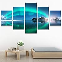 SIGNWIN 5 Panel Canvas Wall Art Modern Art Astronomy & Space Aurora Colorful Global Multicolor Photography for Home Decorations Ready to Hang - 60