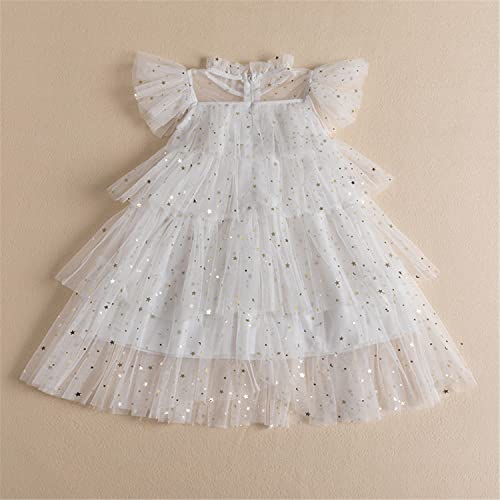 Nnjxd Little Girl Layered Tulle Dress Princess Girls Party Little Stars Dresses 1270 White 5-6 Years #TOP2